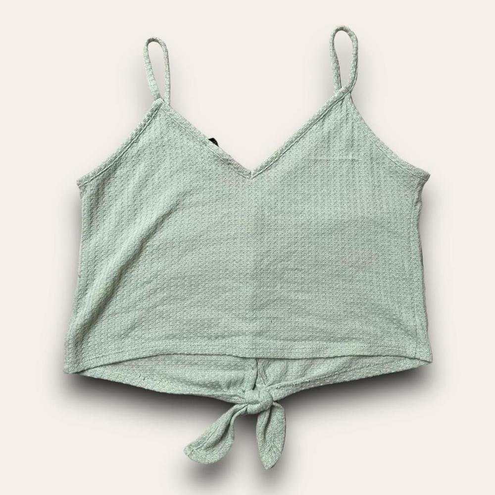 💟 2for$20 💟 Forever 21 Green Tie-Front Tank Top Buttons Waffle Knit Size M - Picture 4 of 4